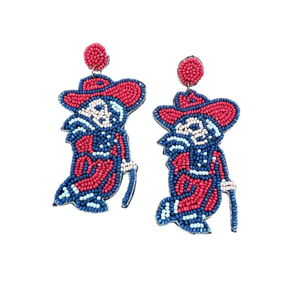 Ole Miss Rebel Beaded Earrings - Col Reb Earrings - Game Day Earrings - Gift